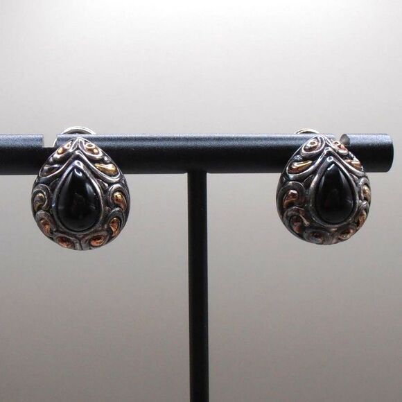 VTG Samuel Benham BJC 925/18K Black Onyx Teardrop Earrings